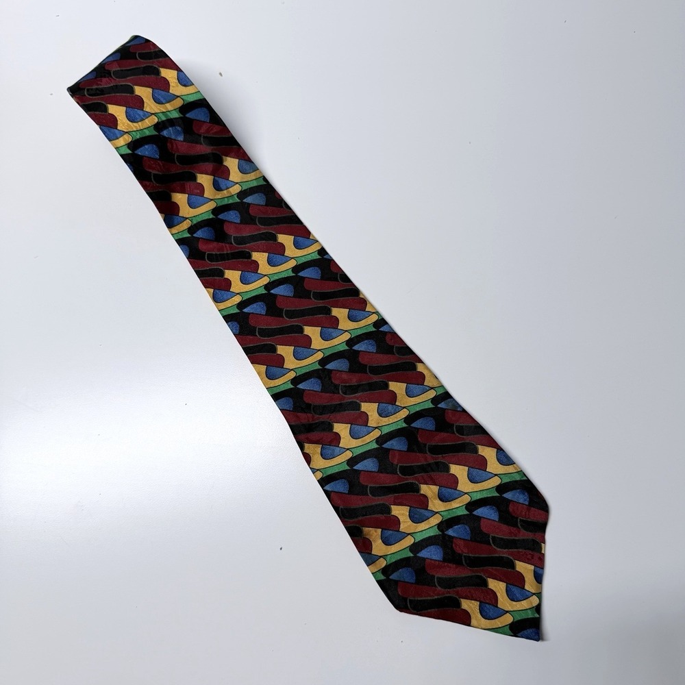 Vintage Adolfo Abstract Geometric Tie Retro Colorblock Art Deco Statement